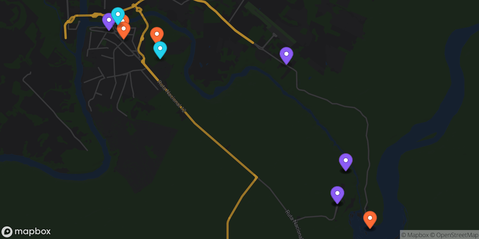 Map showing 15 locations