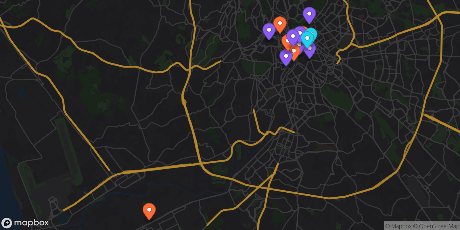 Map showing 14 locations