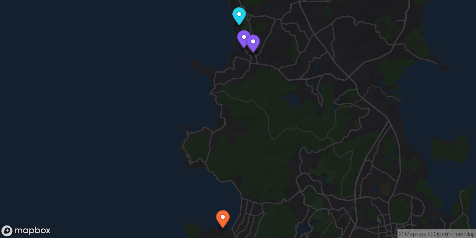 Map showing 5 locations