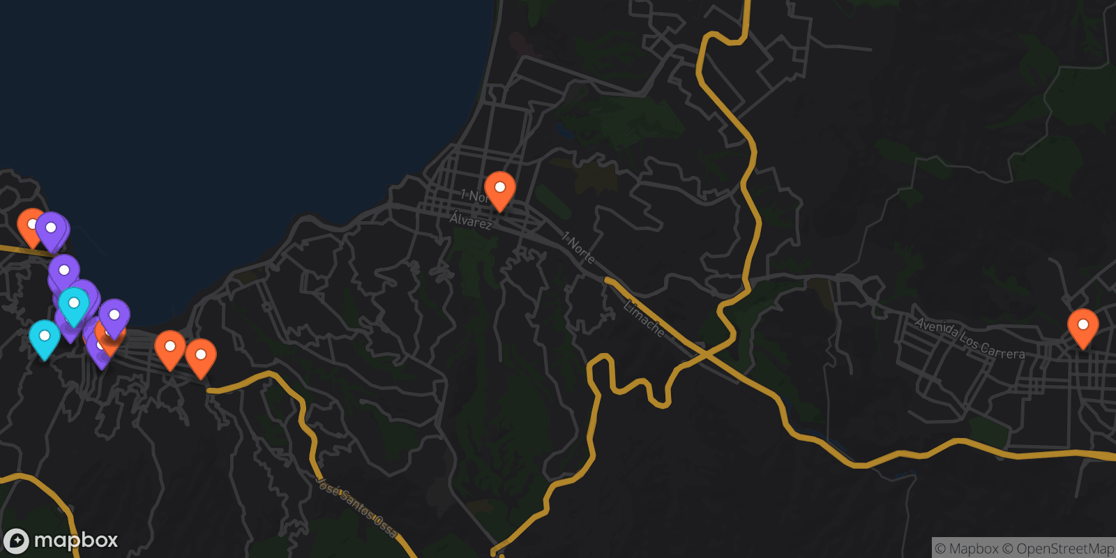 Map showing 22 locations