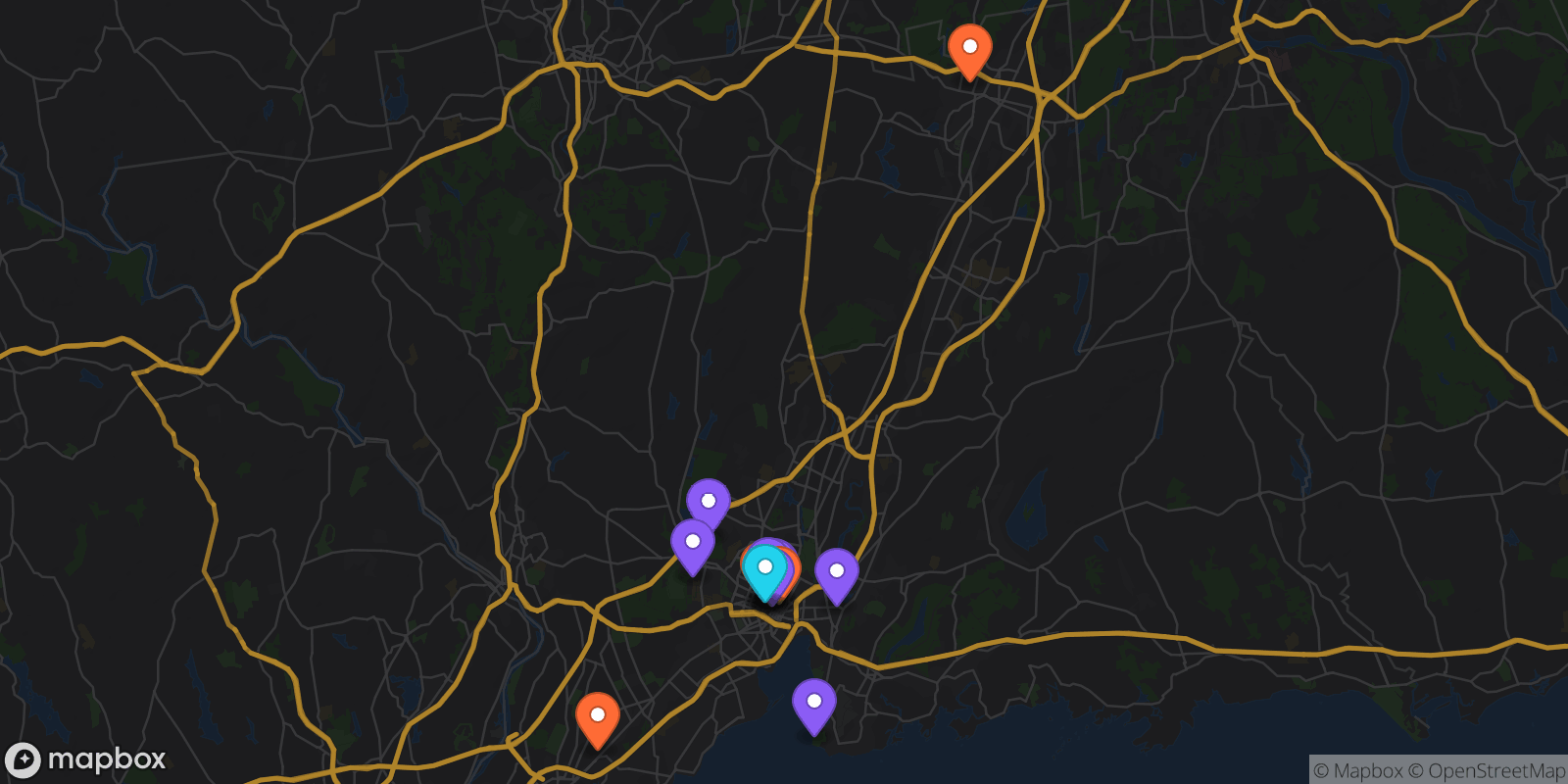 Map showing 17 locations