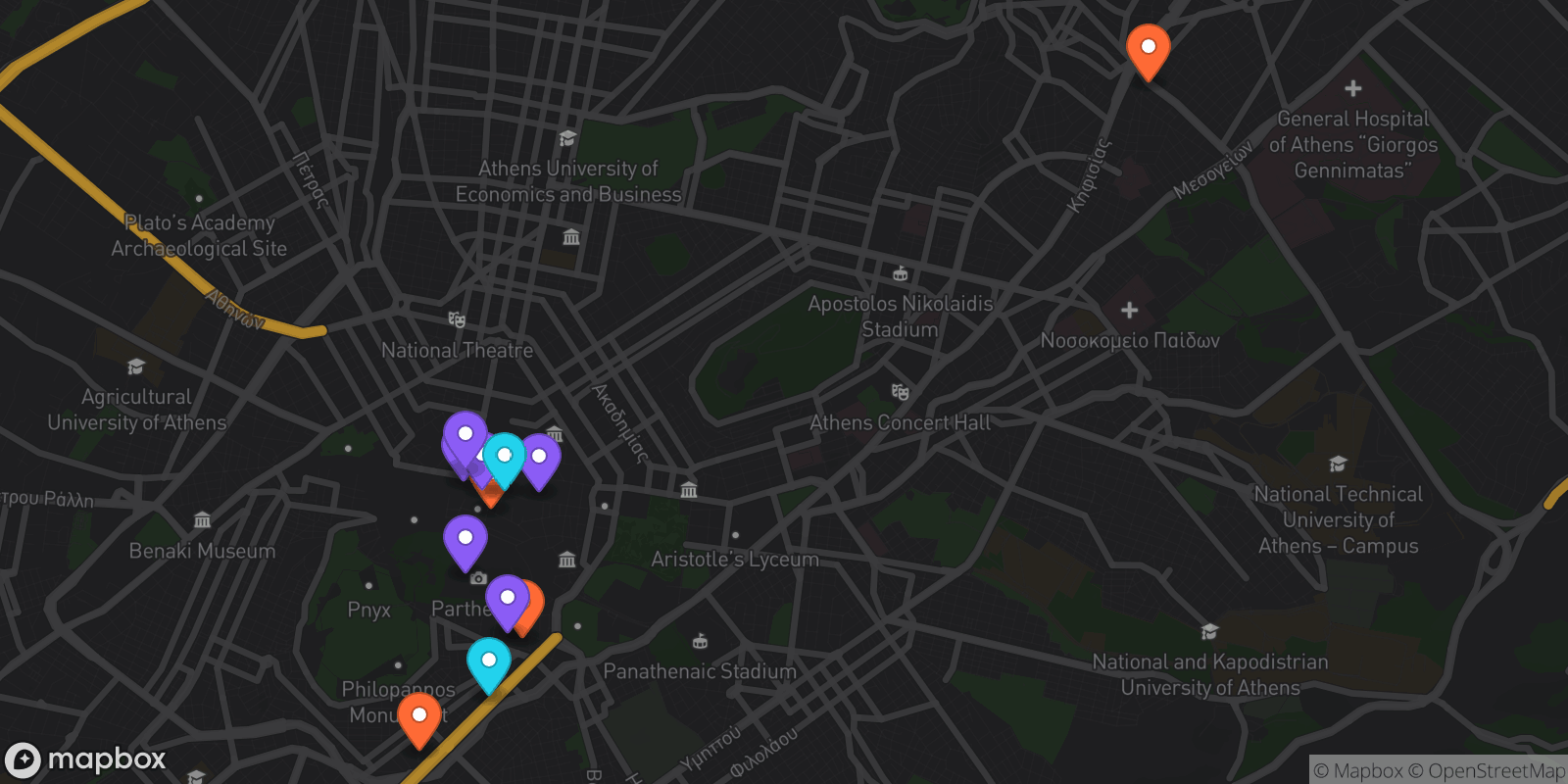 Map showing 12 locations