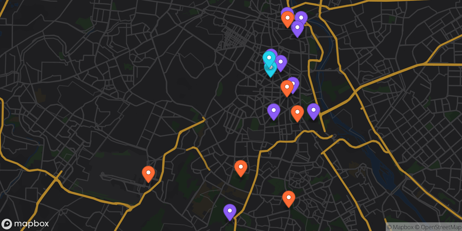 Map showing 18 locations