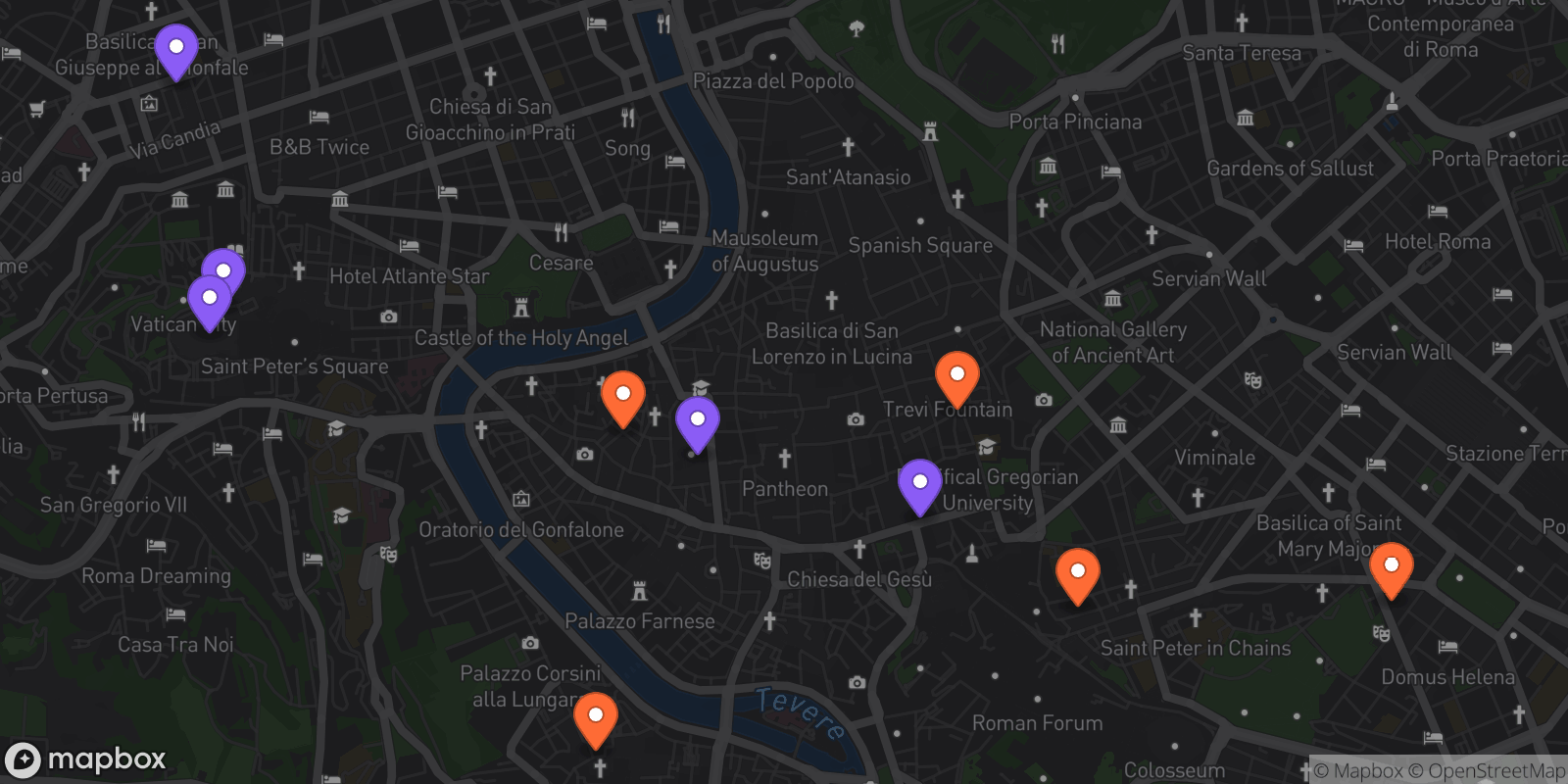 Map showing 10 locations