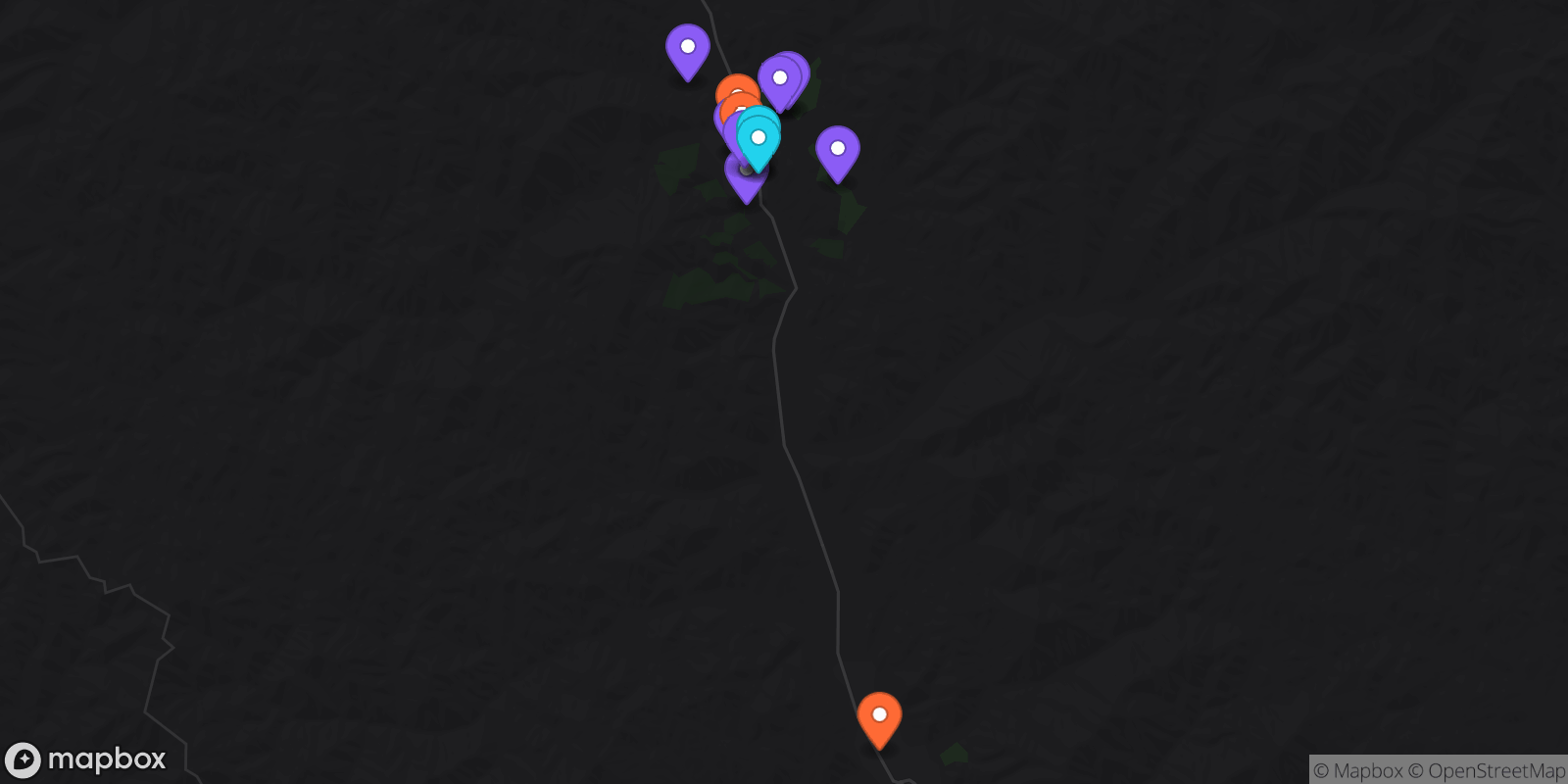 Map showing 16 locations