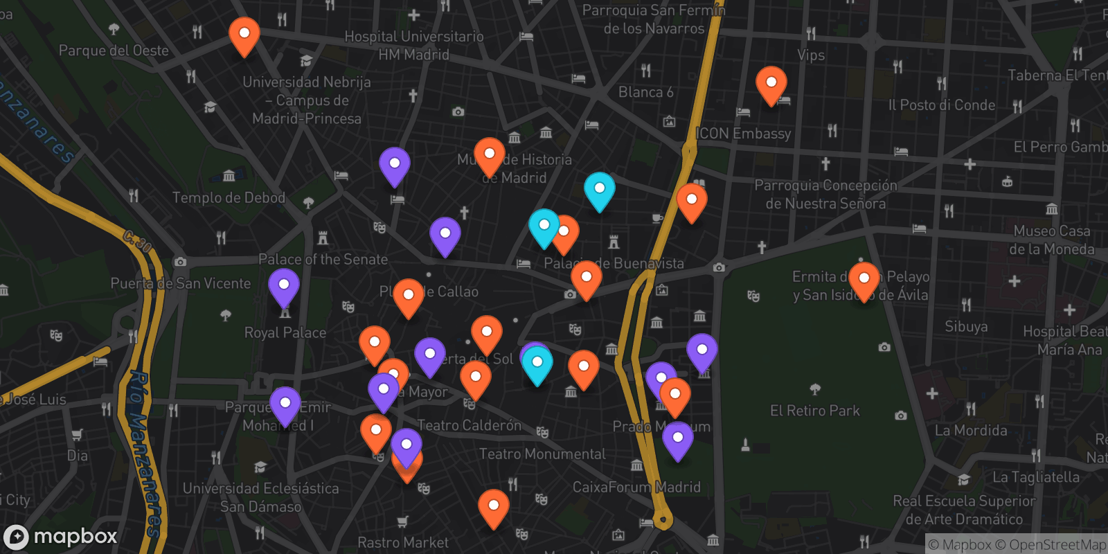 Map showing 32 locations