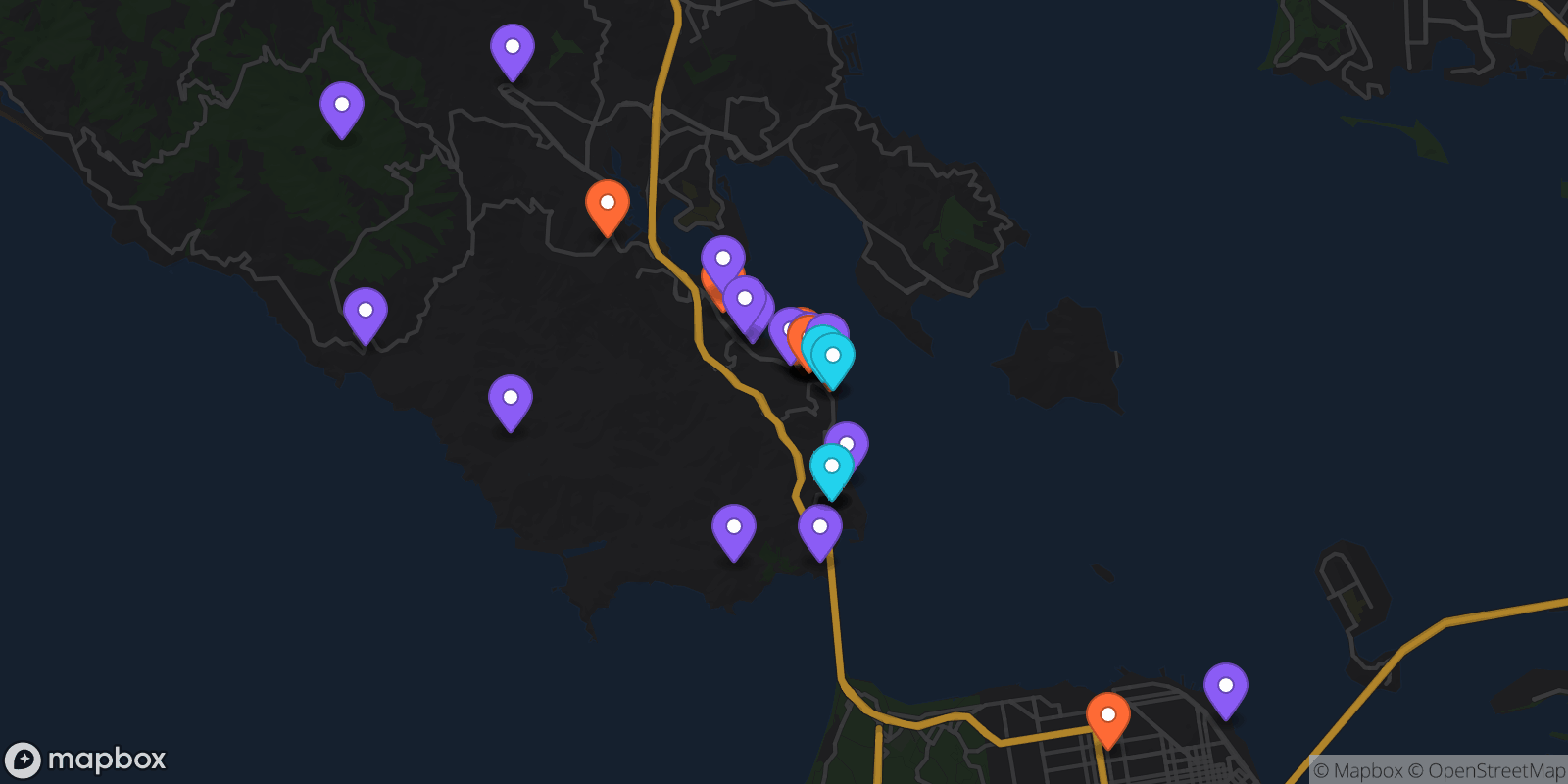 Map showing 36 locations