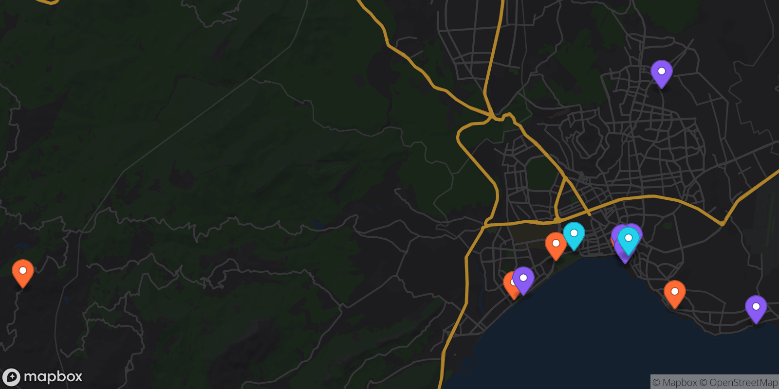 Map showing 15 locations