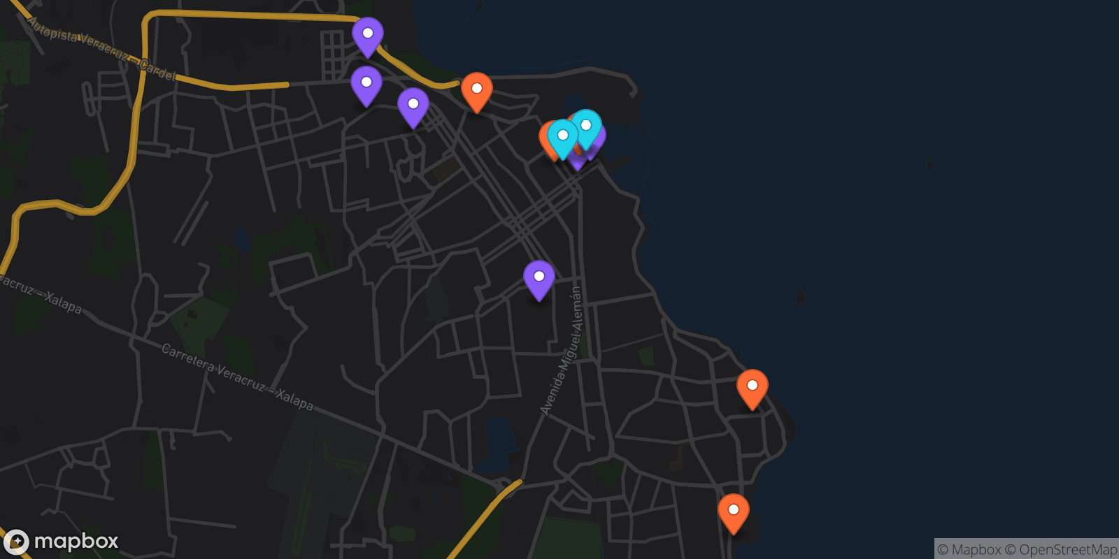 Map showing 16 locations