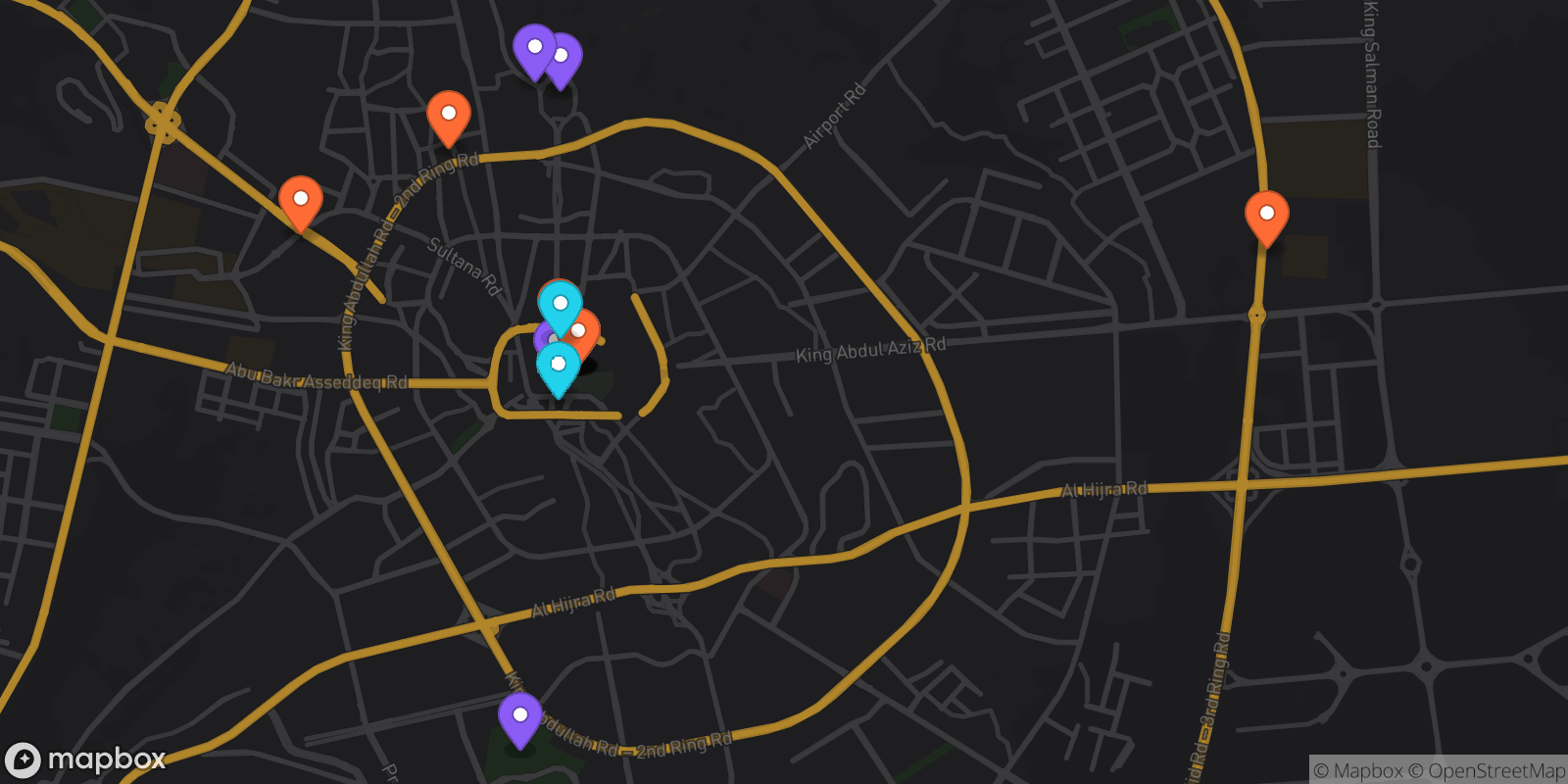 Map showing 18 locations