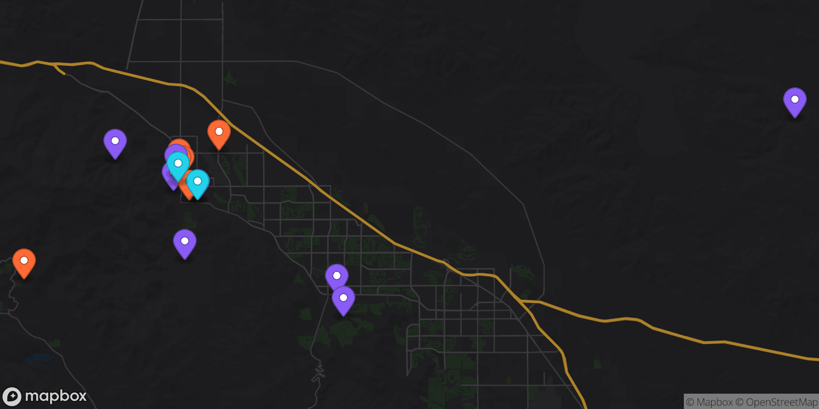 Map showing 16 locations
