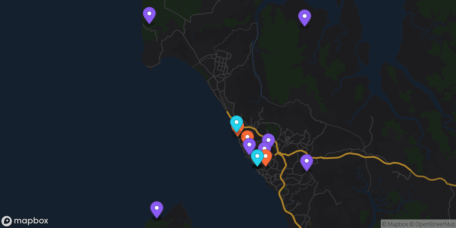 Map showing 16 locations