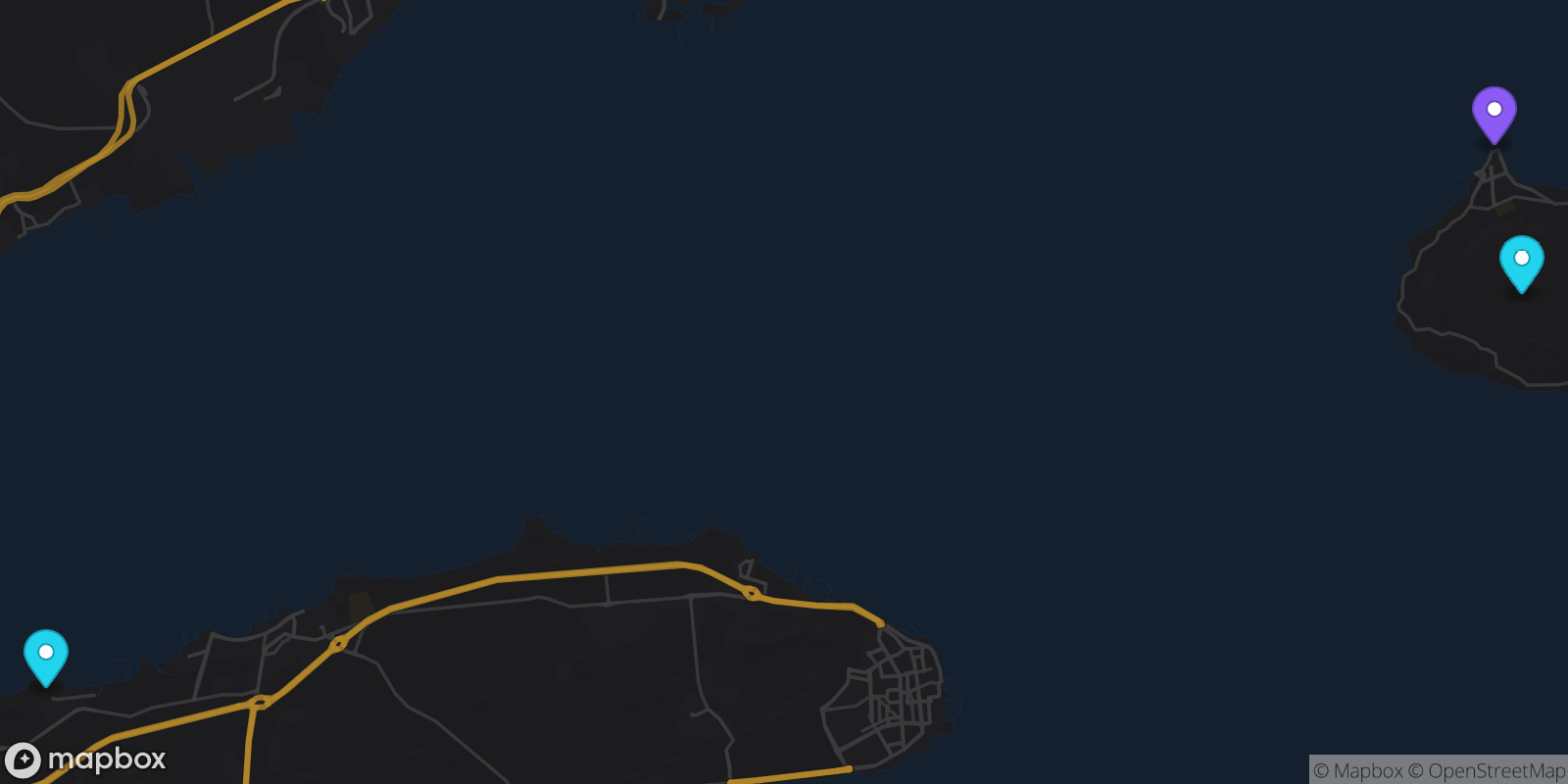 Map showing 3 locations
