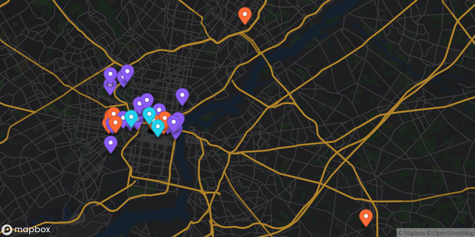 Map showing 47 locations