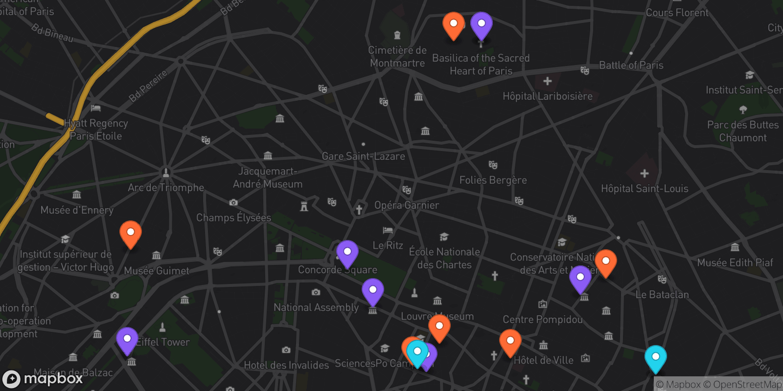 Map showing 16 locations