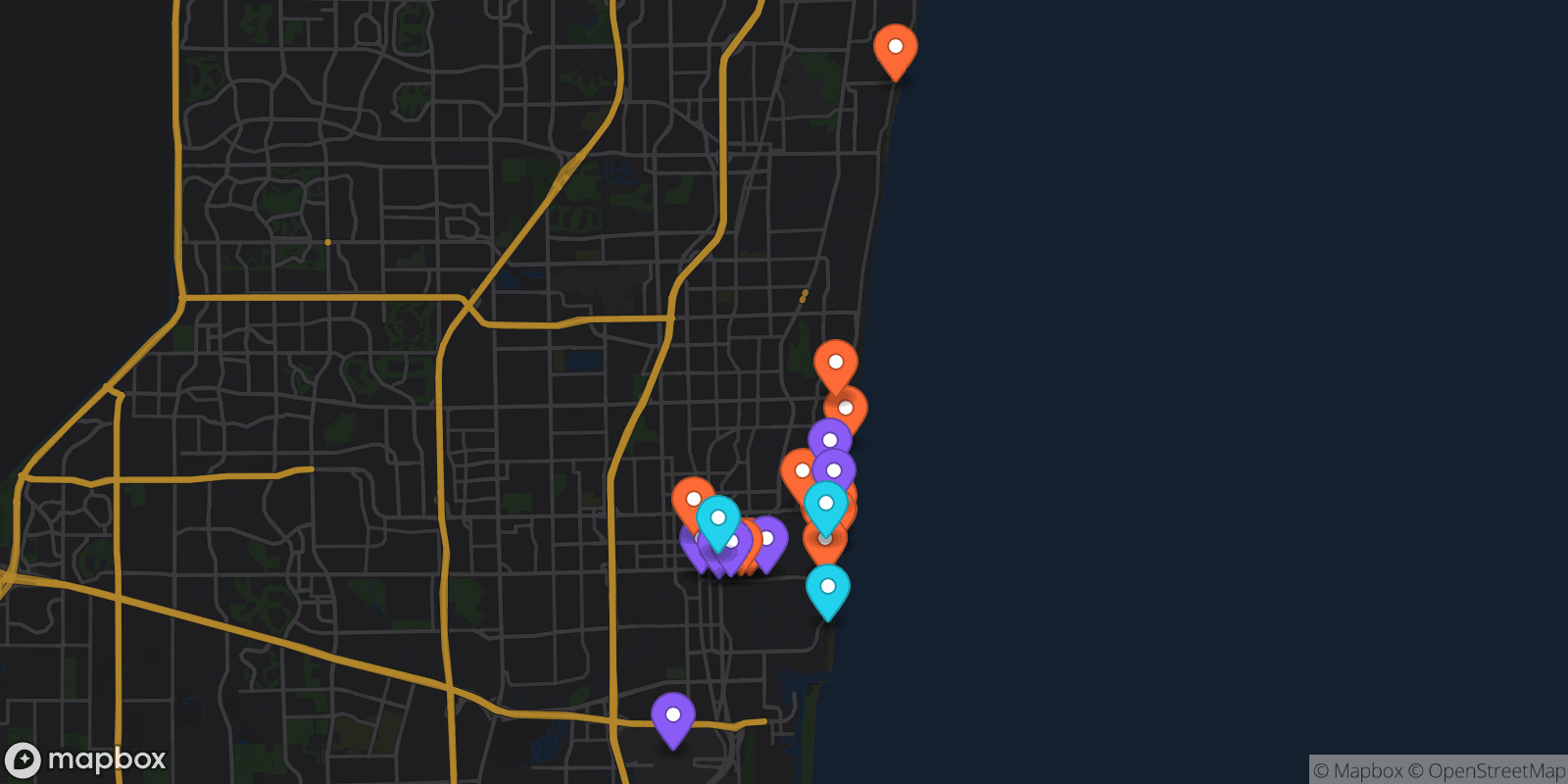 Map showing 28 locations