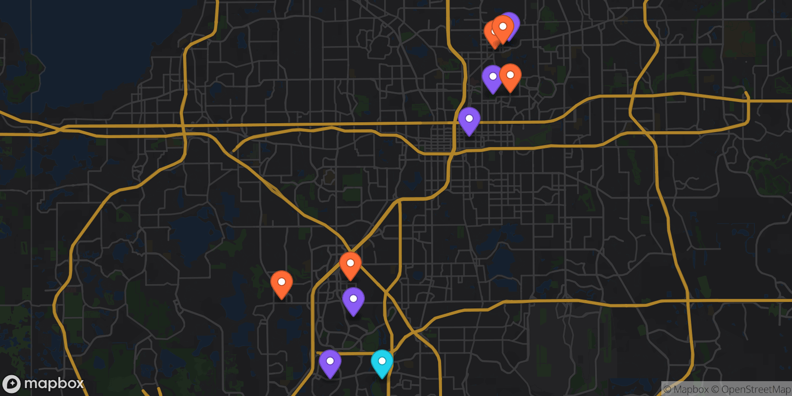 Map showing 11 locations