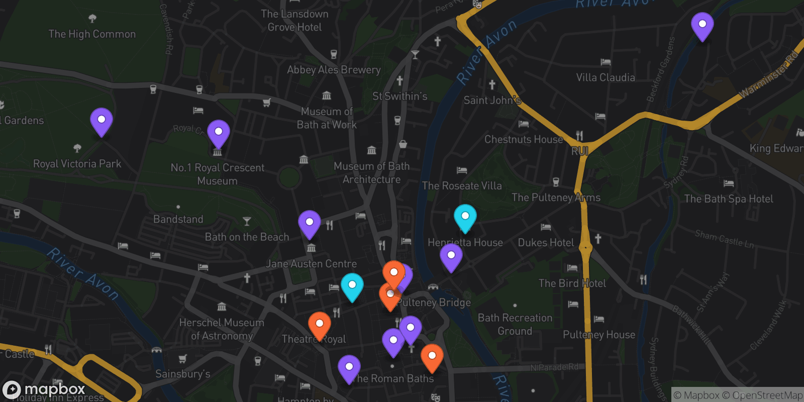 Map showing 15 locations