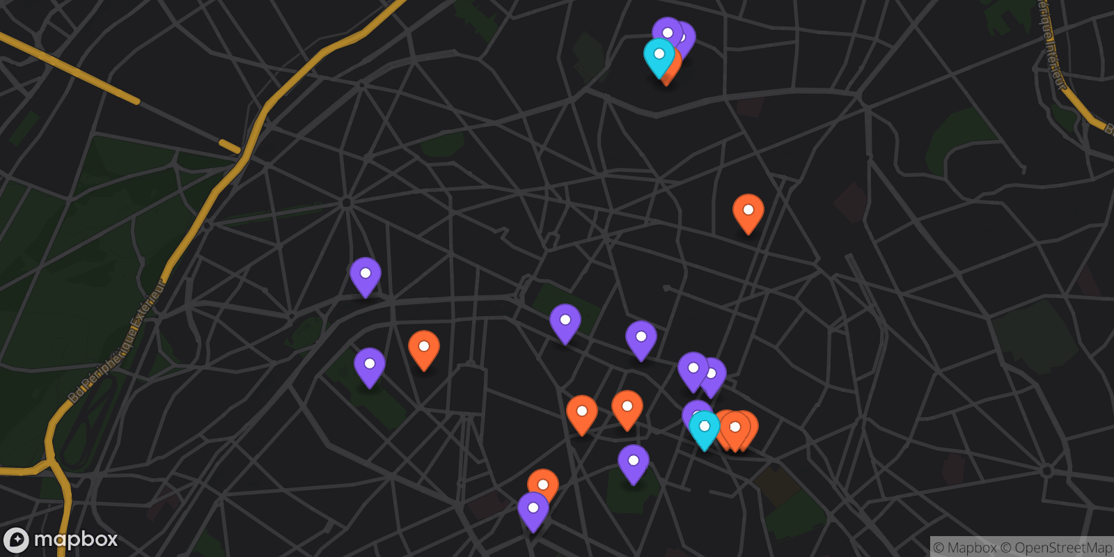 Map showing 22 locations