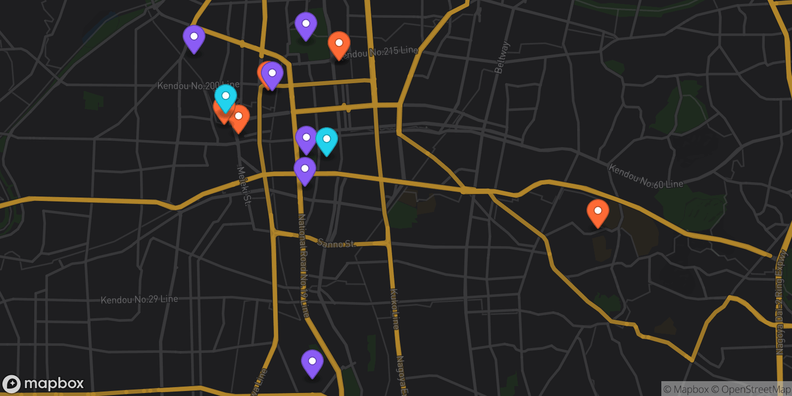 Map showing 14 locations