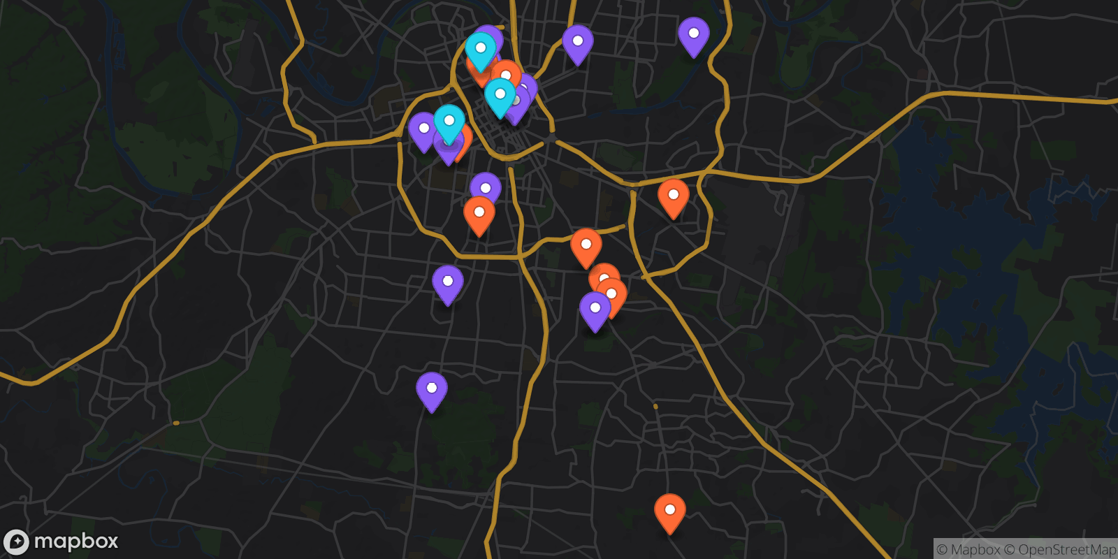 Map showing 30 locations