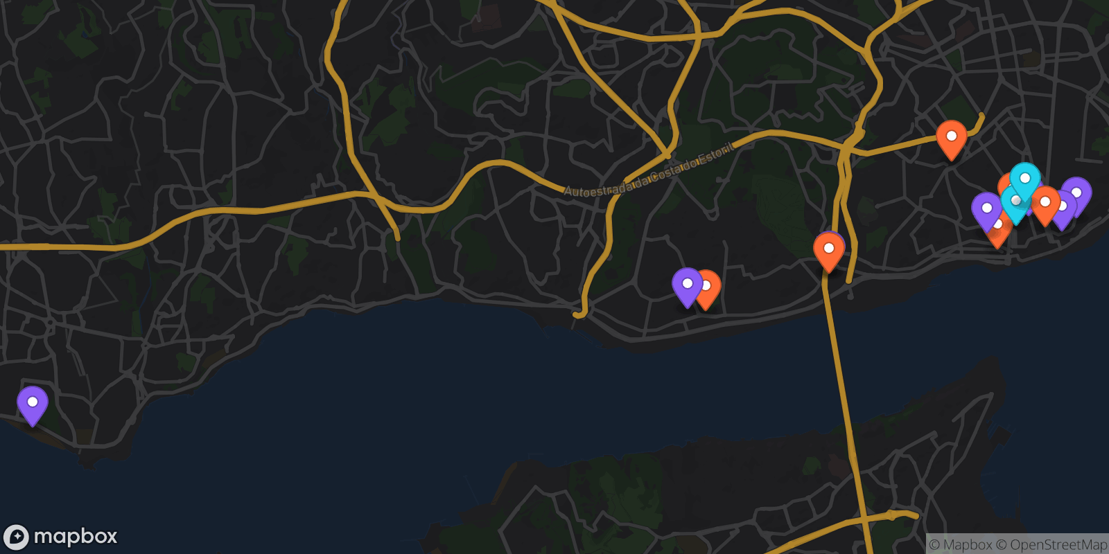 Map showing 15 locations