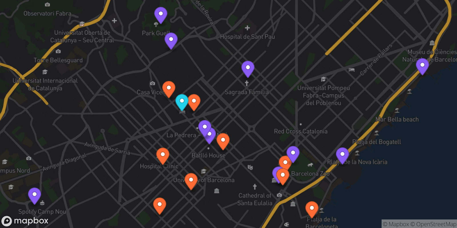 Map showing 20 locations