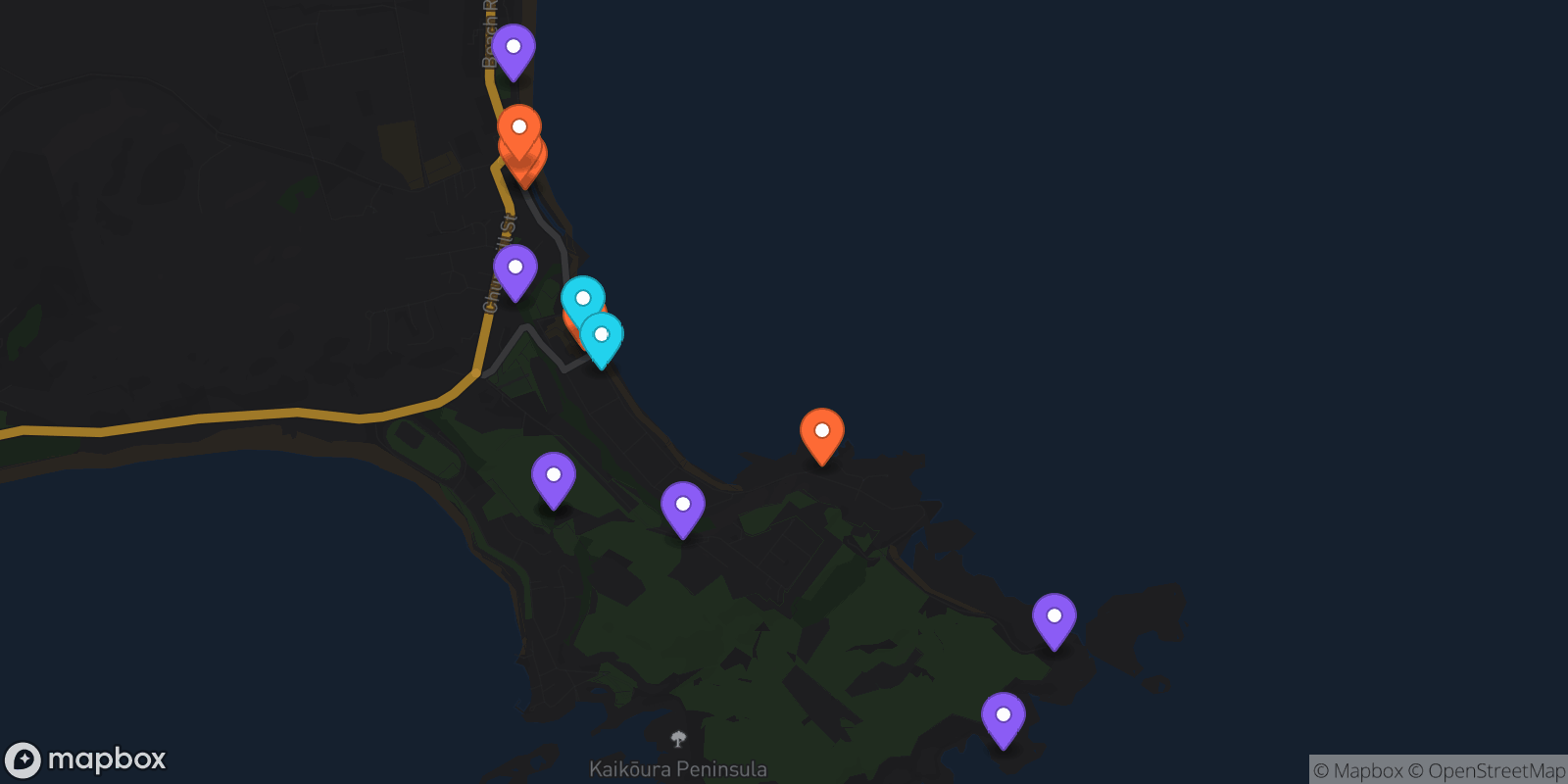 Map showing 14 locations