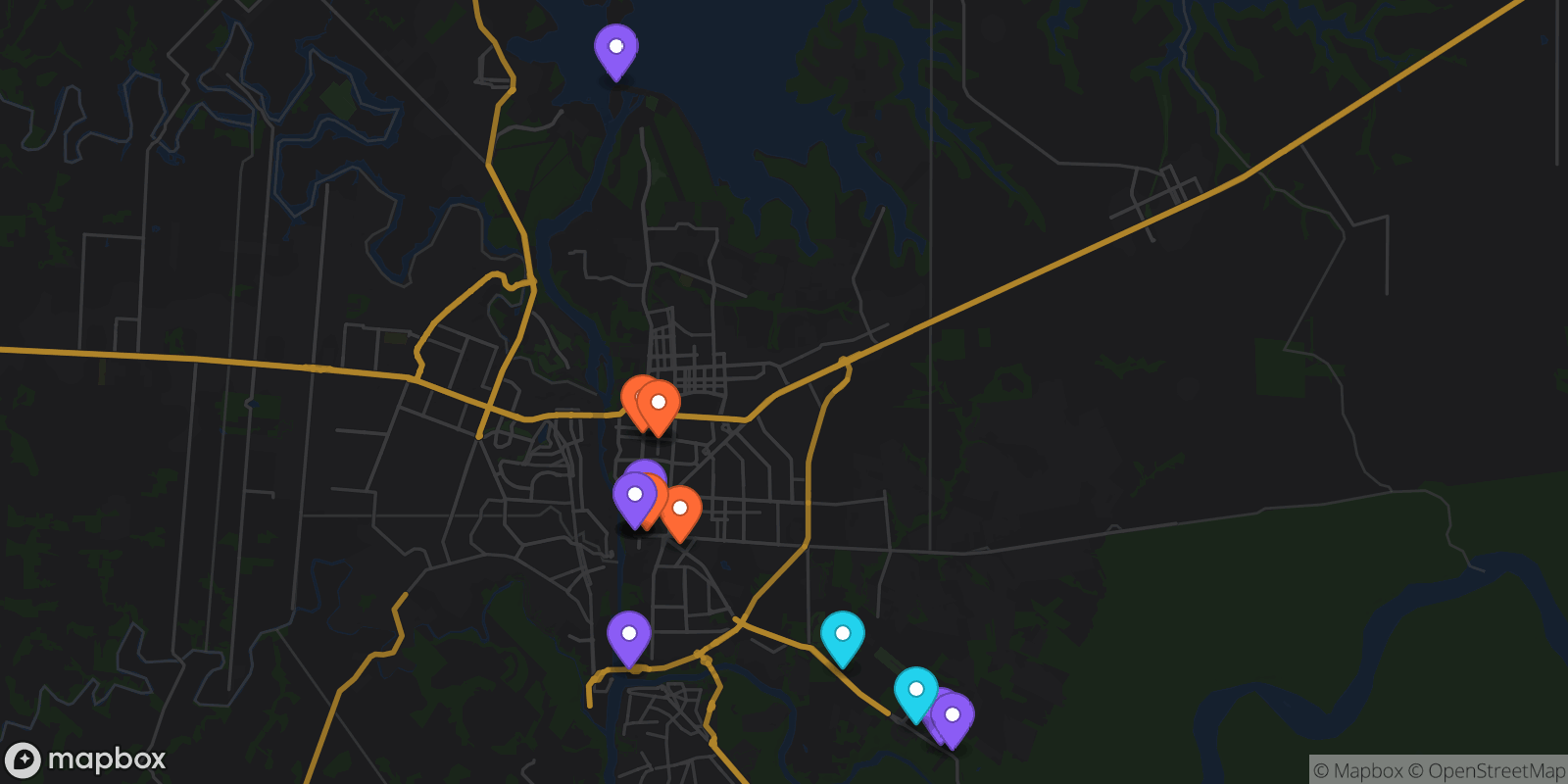 Map showing 16 locations