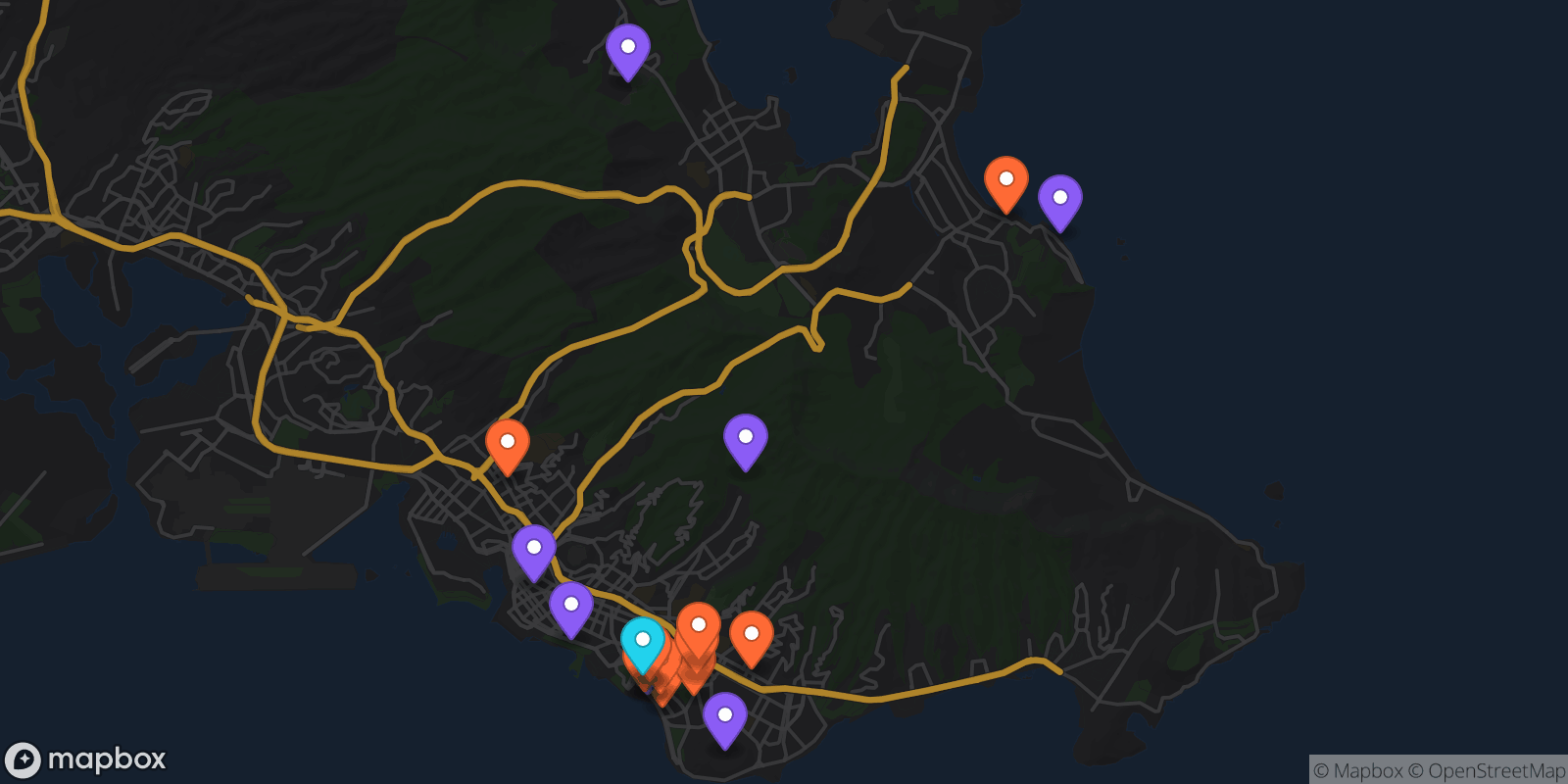 Map showing 19 locations