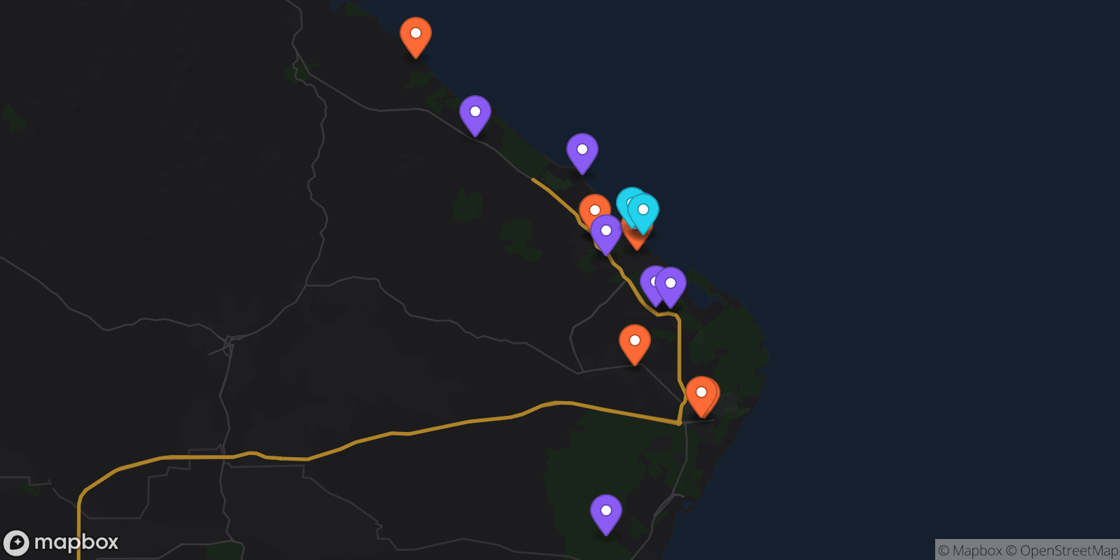 Map showing 16 locations