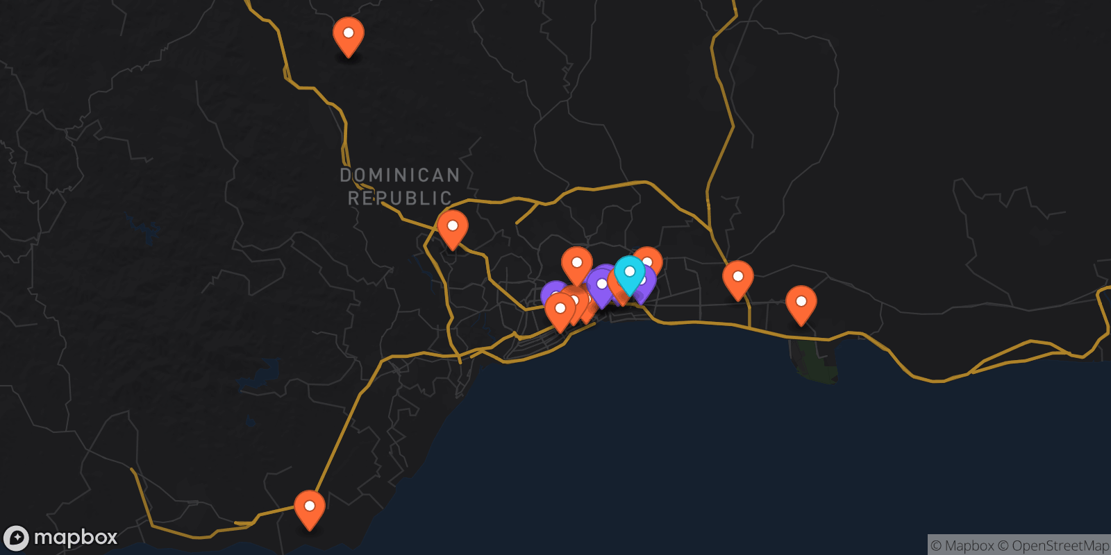 Map showing 23 locations
