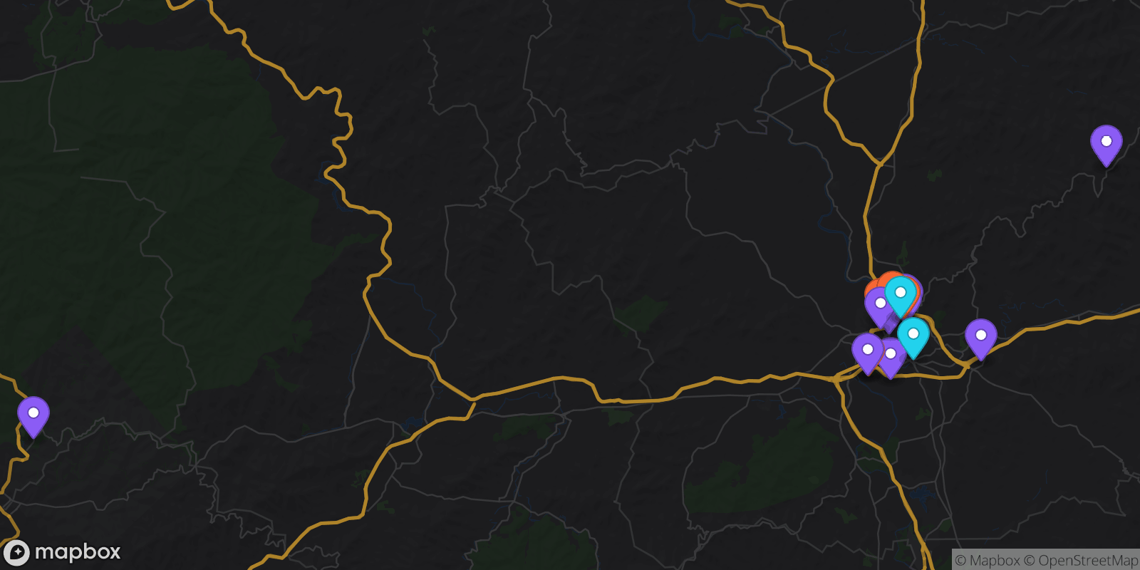 Map showing 20 locations
