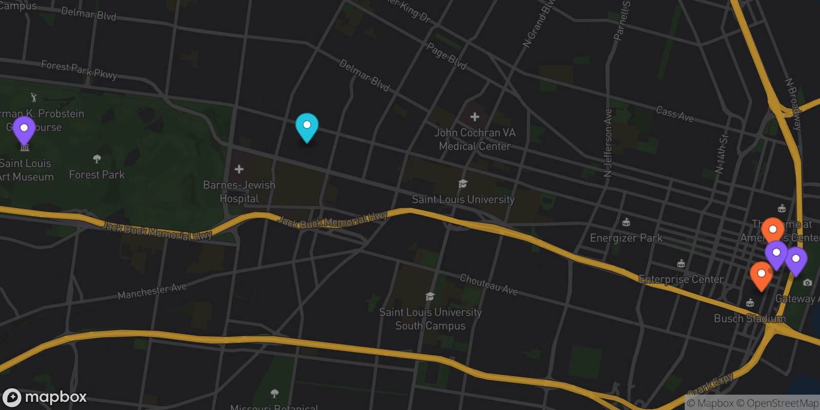 Map showing 6 locations